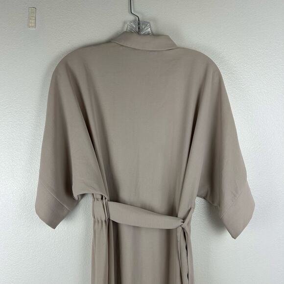 Zara Belted Shirt Dress Size Small Tan Short Dolman Sleeve Ruched Side Waist - Picture 5 of 6